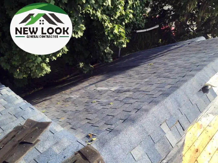 Fresh gray shingles on a pitched roof