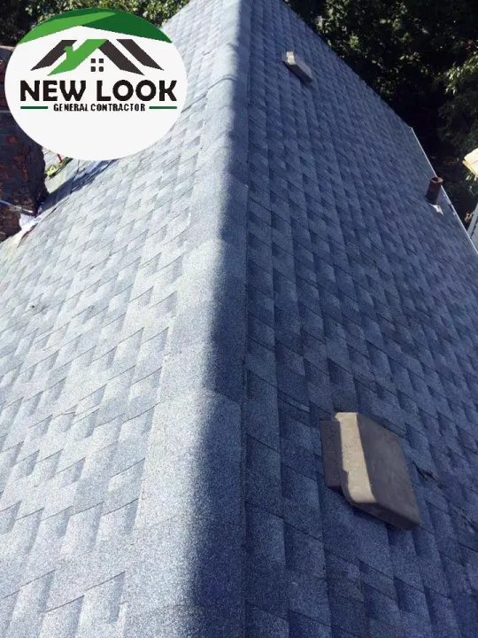 Newly laid blue-gray shingle ridge